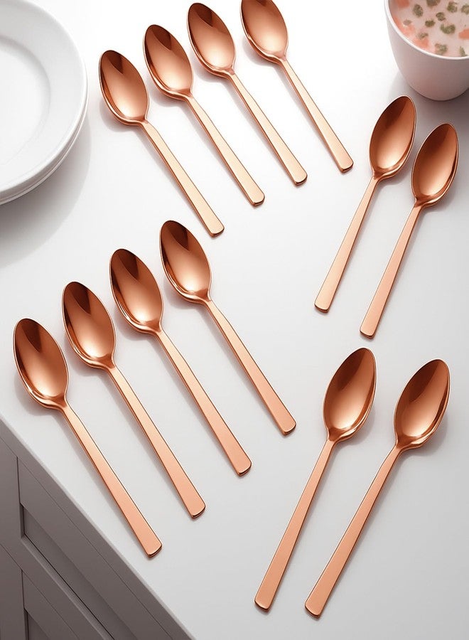 أدوات فرنسية طقم ملاعق فرنسية (12 ملعقة، مصنوعة من الفولاذ المقاوم للصدأ ومطلية بالذهب الوردي بتقنية PVD)، آمنة للاستخدام مع الطعام بنسبة 100%، غير سامة، مقاومة للصدأ، قابلة للغسل في غسالة الأطباق، طقم هدايا مثالي لجميع المناسبات - Image 1